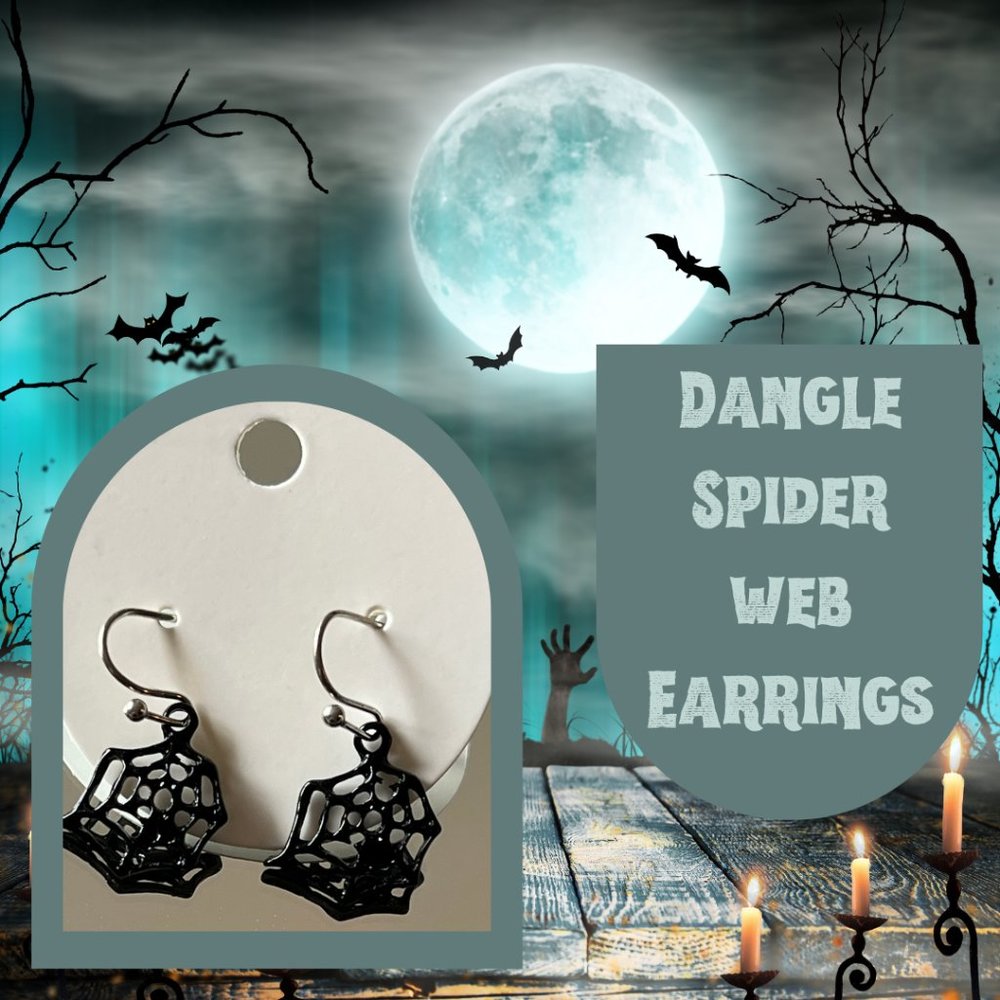 4/$20 Fun Dangle Black Spider Web Earrings  ~ NEW